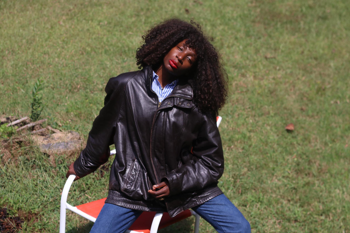 Vintage London Fog Leather Bomber Jacket | 90s Oversized Dark Brown Coat | L/XL