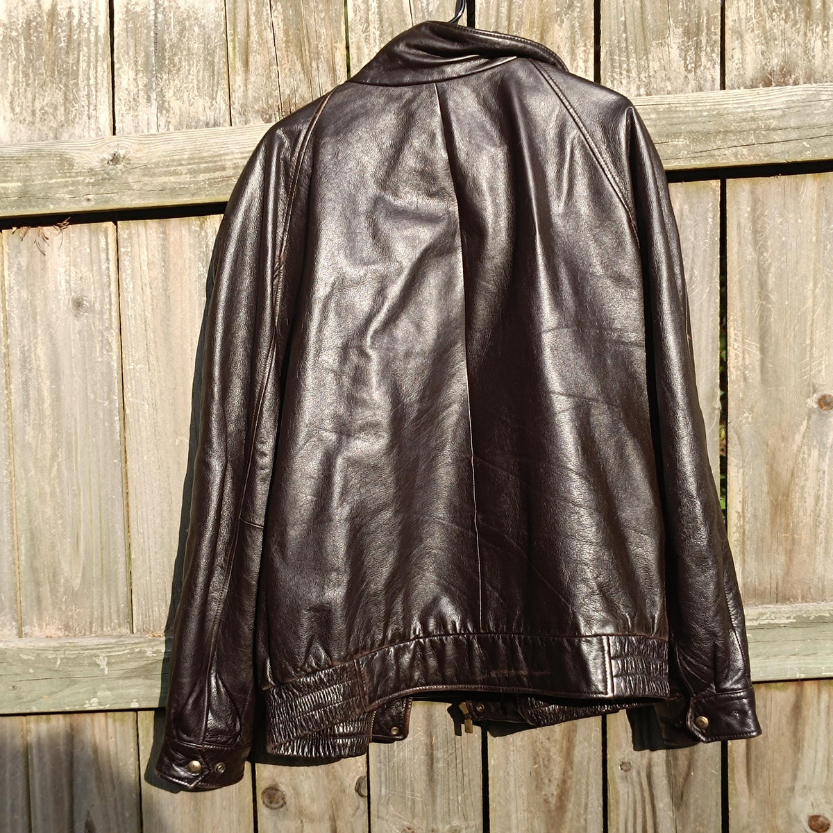 Vintage London Fog Leather Bomber Jacket | 90s Oversized Dark Brown Coat | L/XL