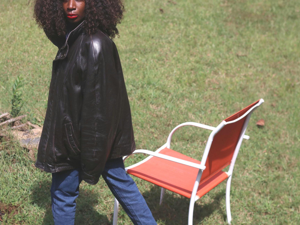 Vintage London Fog Leather Bomber Jacket | 90s Oversized Dark Brown Coat | L/XL