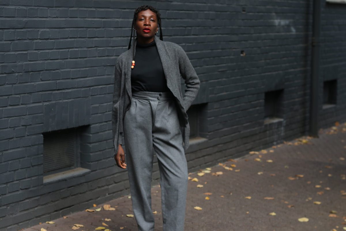 Vintage Grey Pleated Wool Trousers | High Waist Tapered Pants S