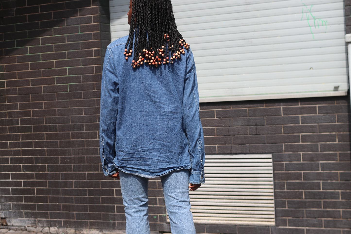 Vintage Lee 90s Western Denim Shirt L Light Wash Cowboy Jean Snap Button Top Blouse