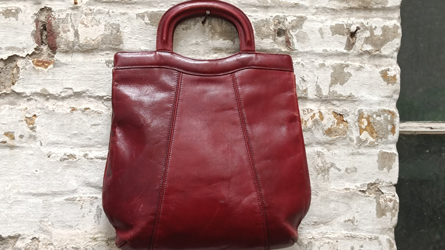 Vintage Etienne Aigner Burgundy Leather Handbag 70s Oxblood Tote Top Handle Bag