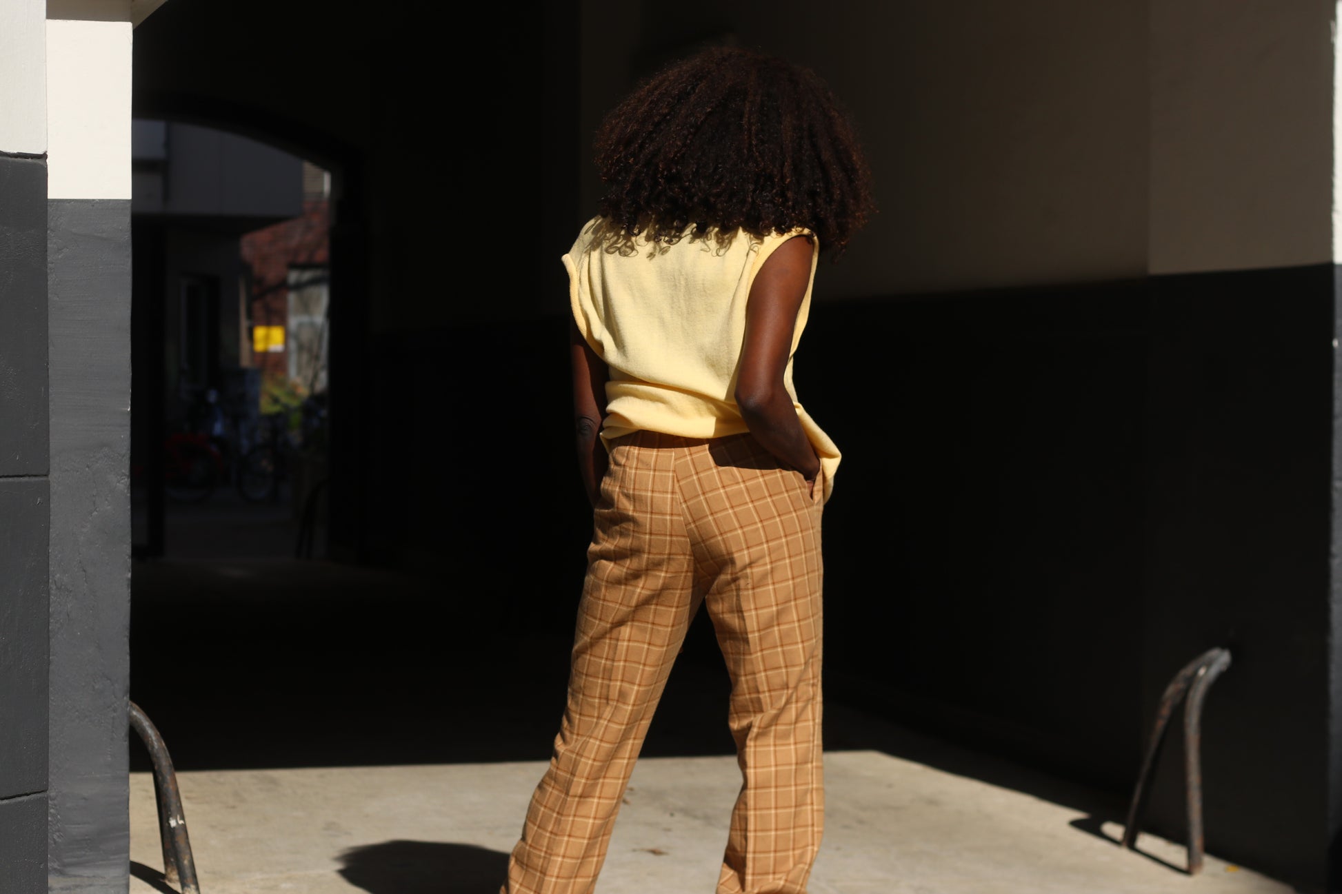 Plaid Trousers Vintage 70s Beige High Waisted Pants | Fits XS to S