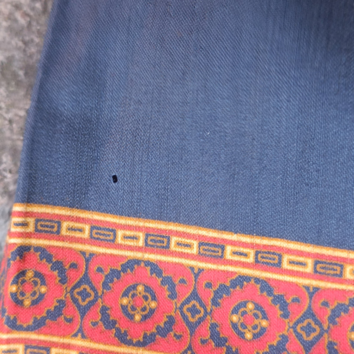 Vintage Silk Blend Scarf | Paisley Tile Wool Scarf | Navy Orange
