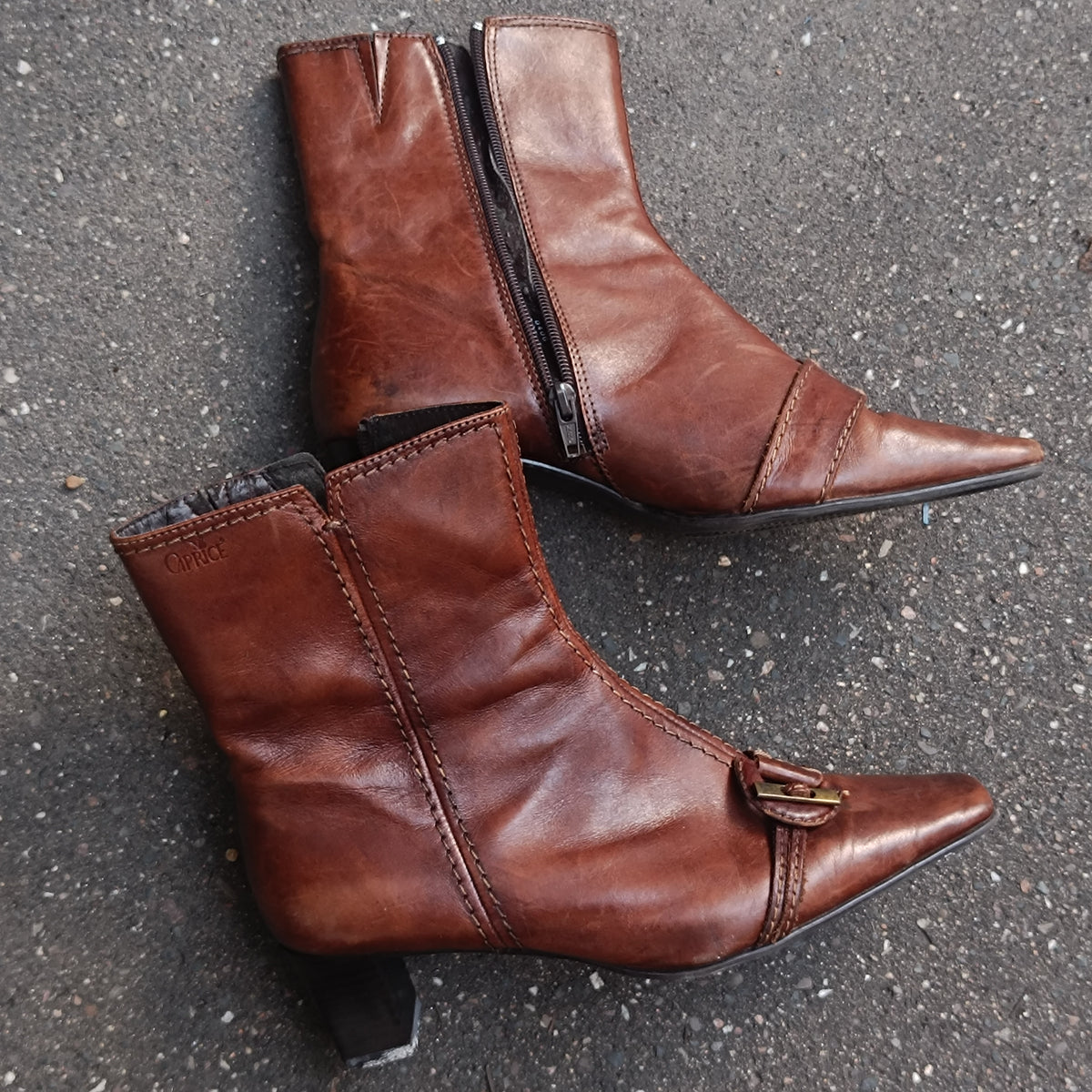 Vintage Brown Leather Ankle Boots | 90s Pointed Toe Booties EU 38.5