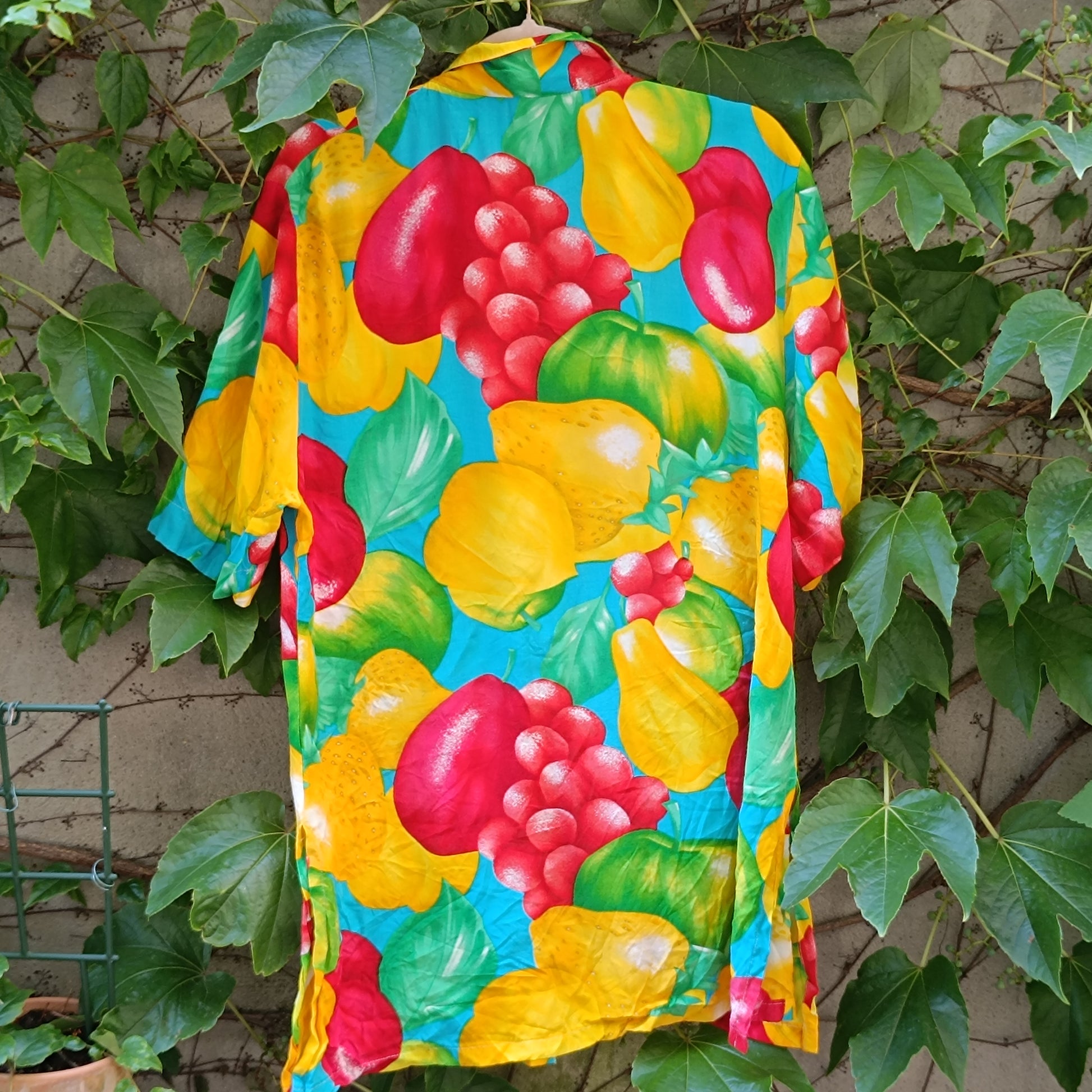 Vintage 90s Fruit Print Shirt Dress - Vibrant Oversized Summer Tunic