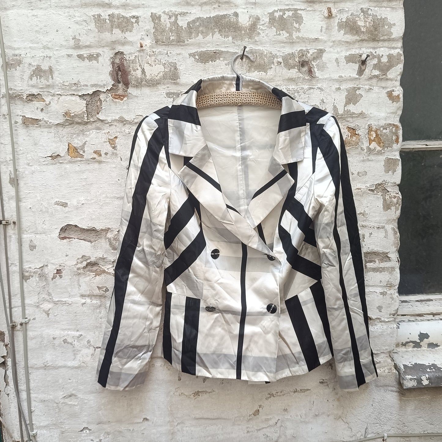 Vintage Striped Blazer | 90s Black White Geometric Jacket | Vera Mont S