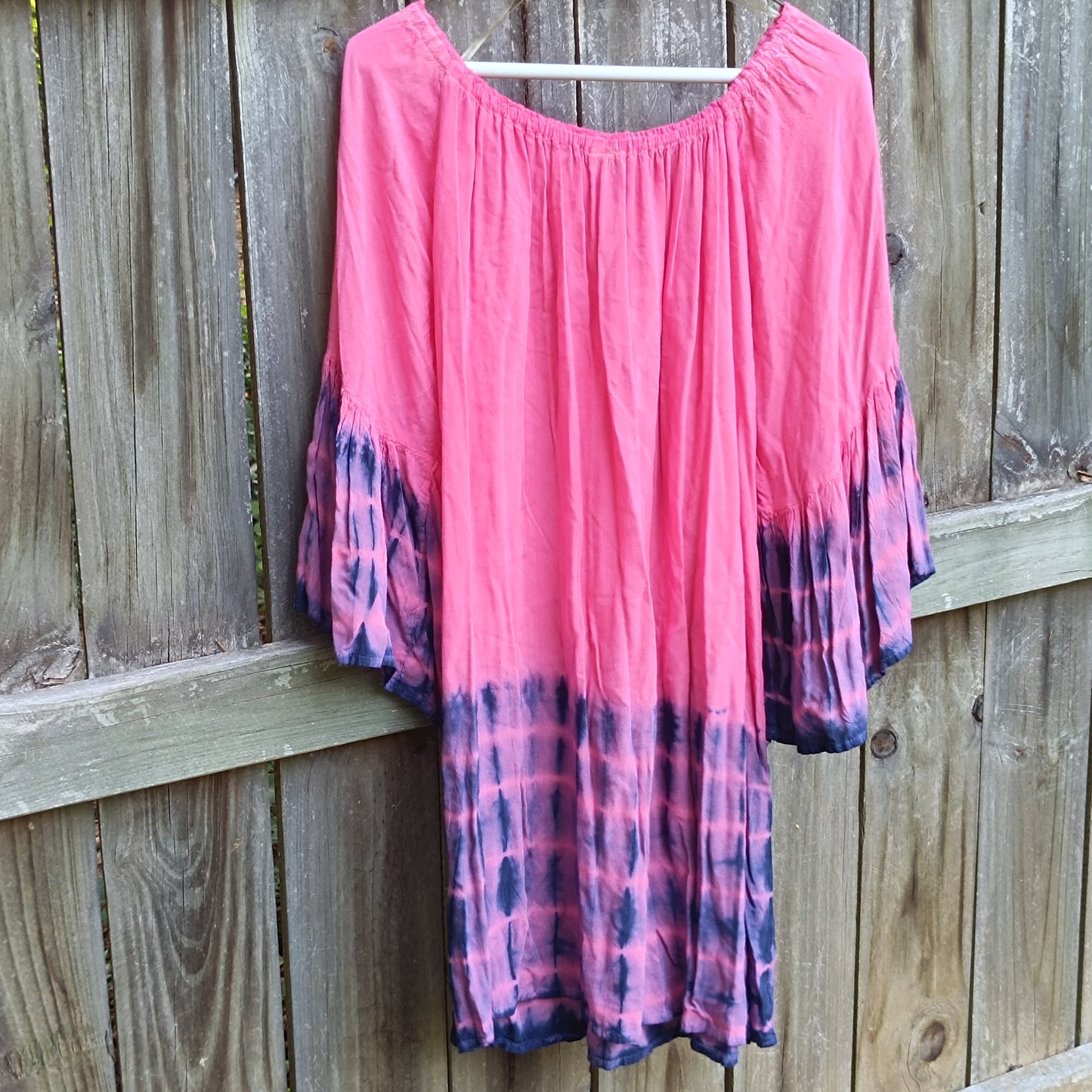 Vintage y2k Tie Dye Tunic Dress - Pink and Purple Bell Sleeve Mini