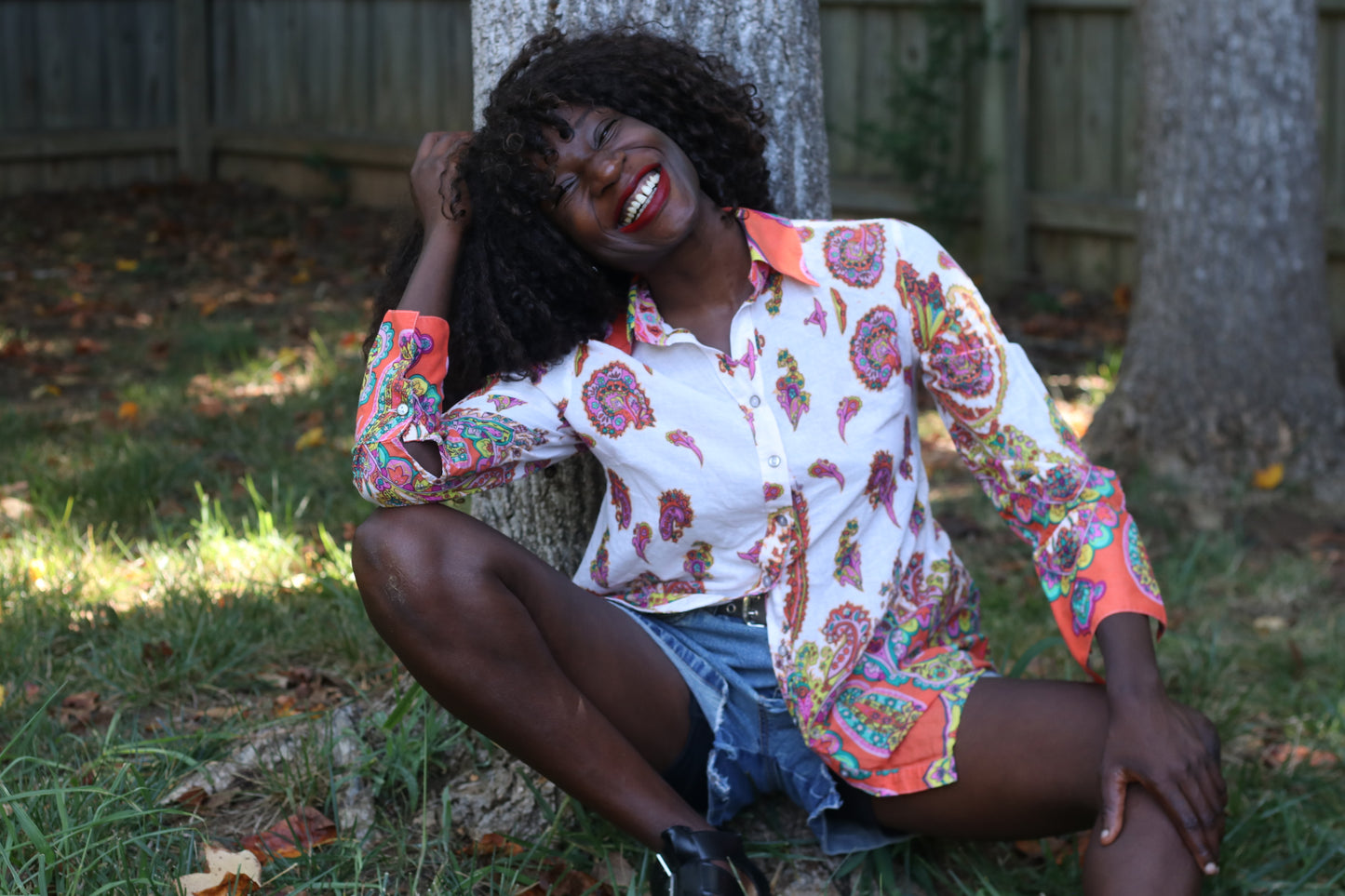 Bella Sky 70s Style Paisley Cotton Shirt