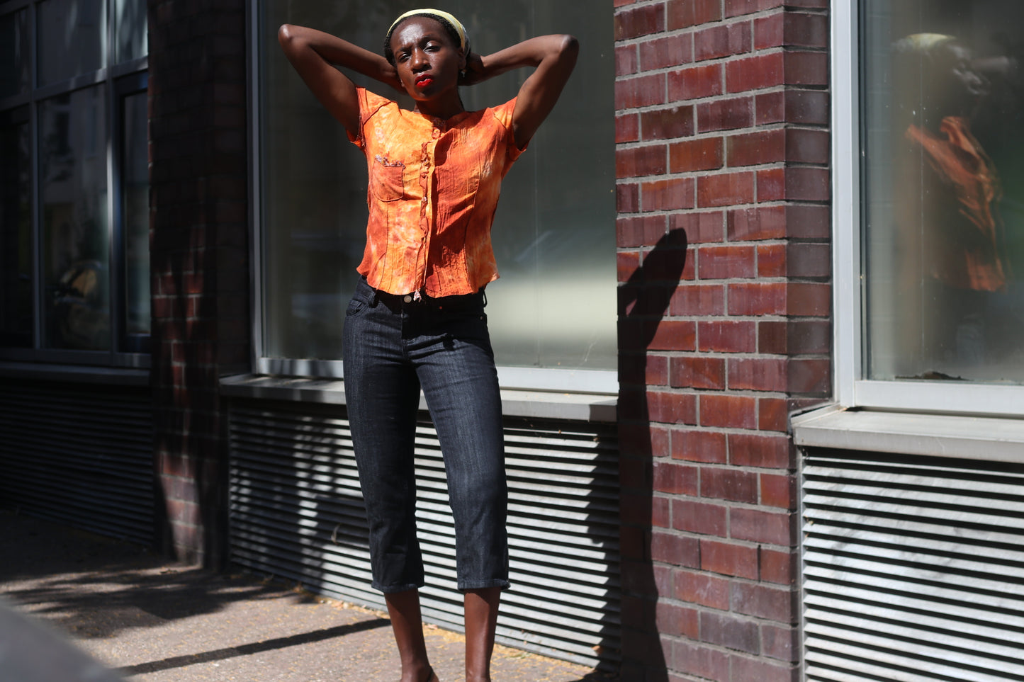 Vintage 90s Tie Dye Top Orange Grunge Blouse Y2K Aesthetic Earthy Festival Shirt