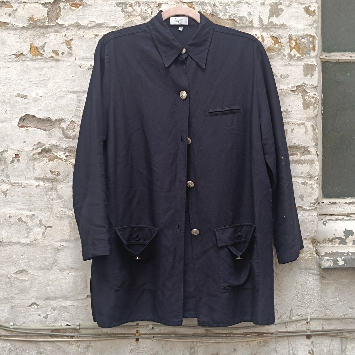 Vintage Black Oversized Utility Jacket | 90s Shirt Coat M/L