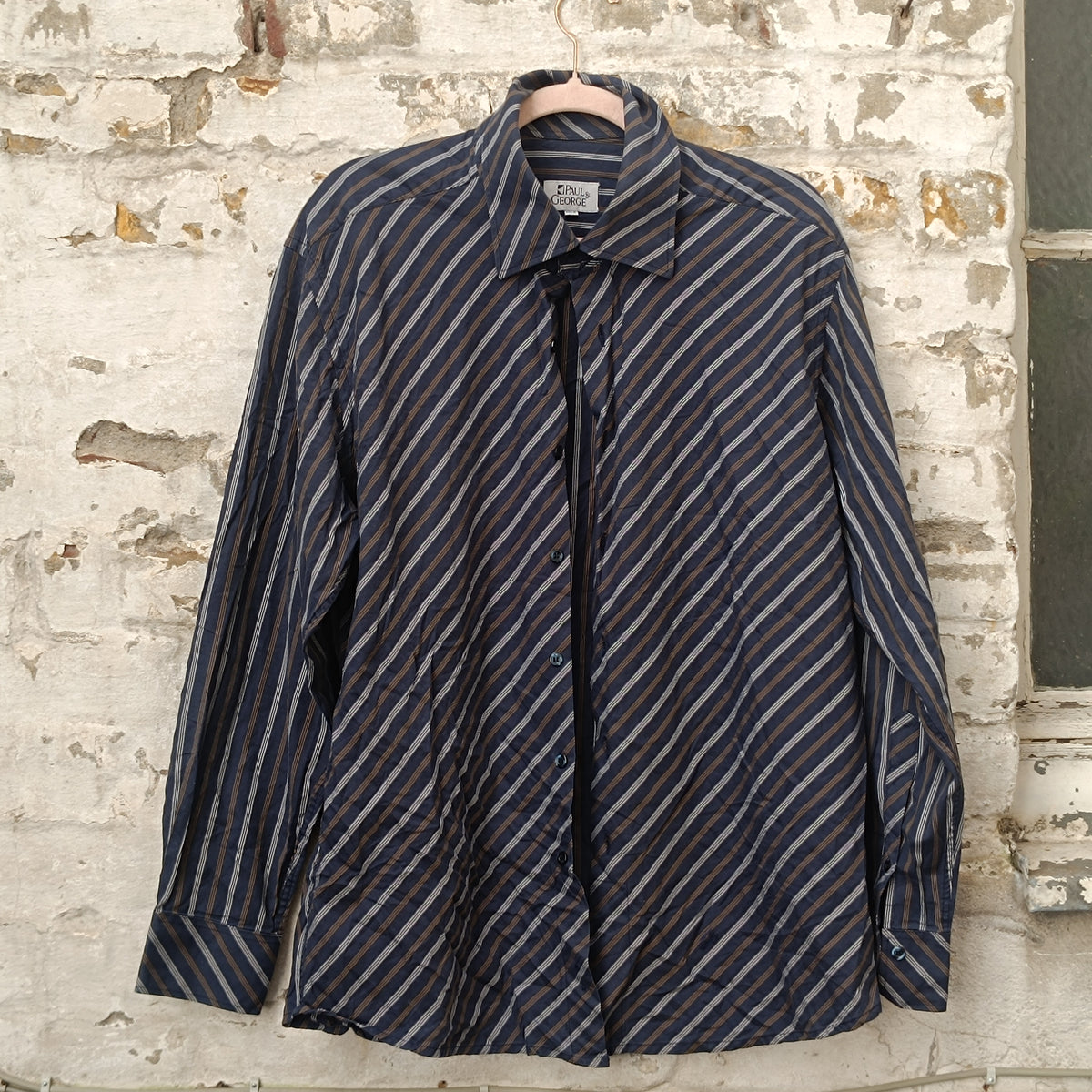 Vintage Striped Shirt | 90s Blue Cotton Button Down - Men XXL