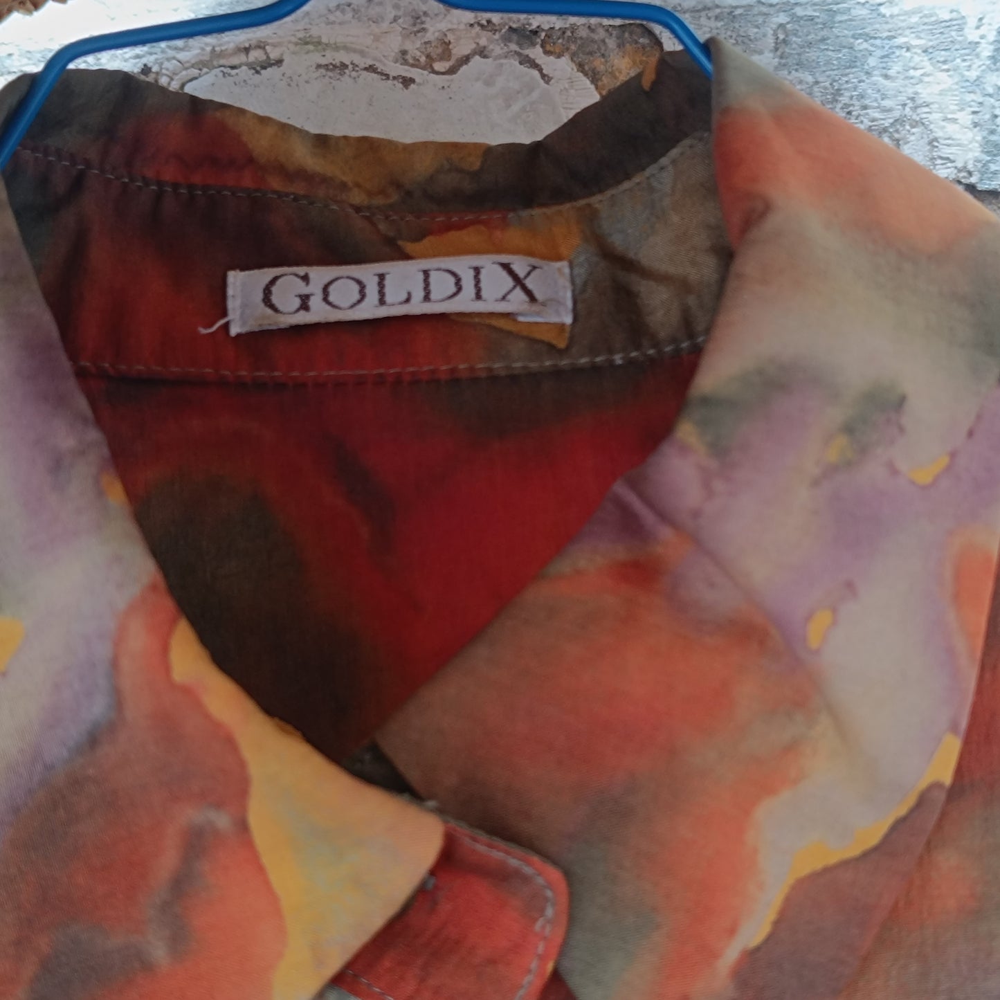 Vintage 1980s Silk Blouse Abstract Earthy Camo Print Short Sleeve Button Up Shirt