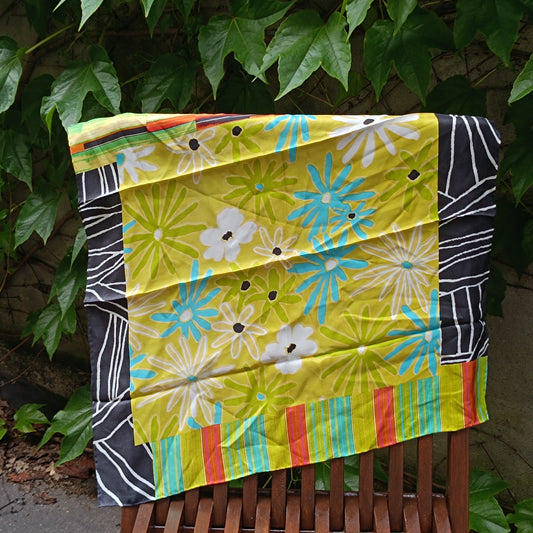 Vintage 60s Silk Scarf Flower Power Daisy Nicky Neckerchief Yellow Blue