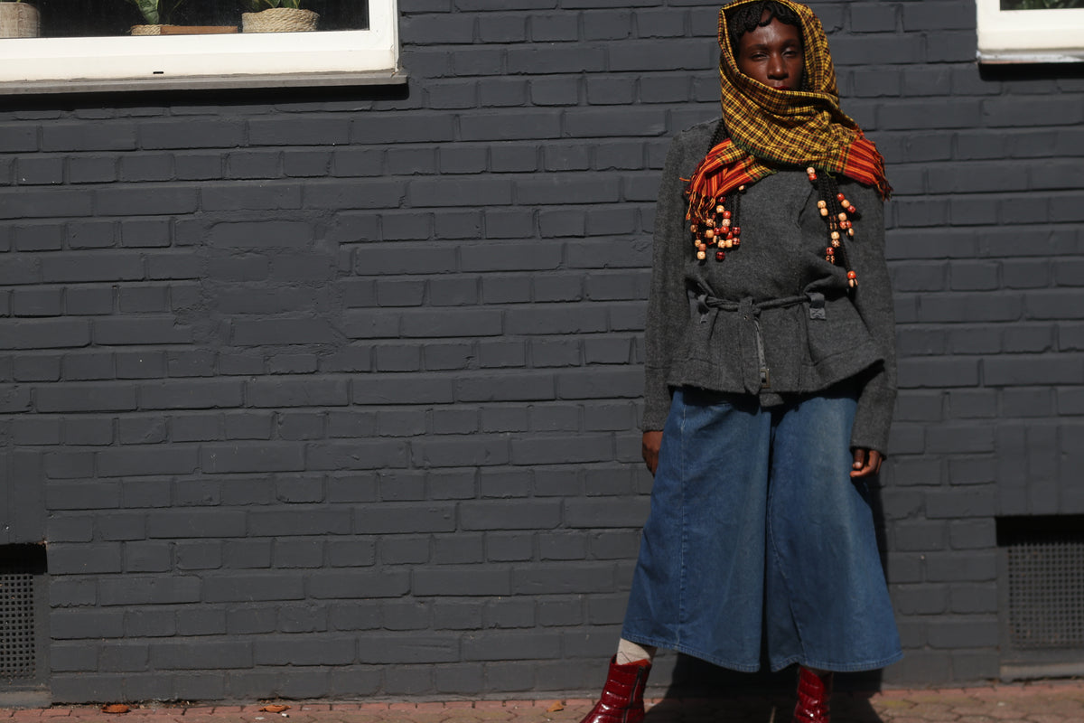 Vintage Plaid Scarf | 90s Yellow Fringe Wrap | Retro Unisex Stole
