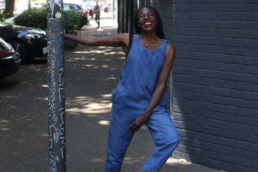 Vintage 80s Denim Jumpsuit Sleeveless Blue Jean Overalls 1980s One Piece Utility