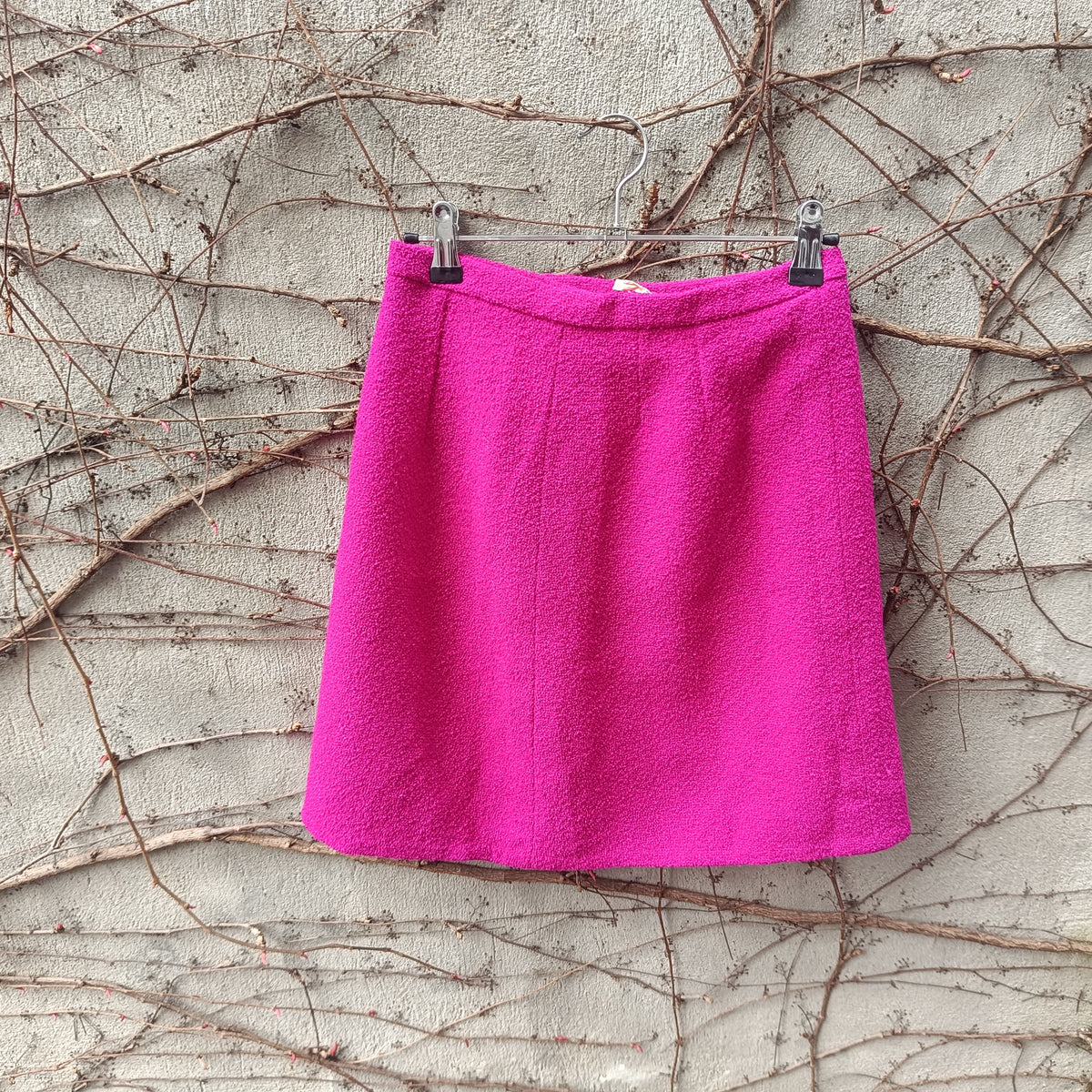 Vintage 60s Hot Pink Wool Mini Skirt | Fuchsia Boucle A Line Skirt