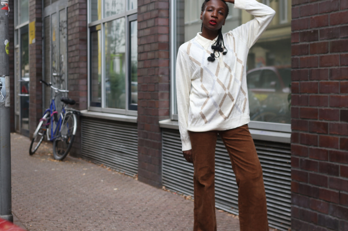 Argyle Sweater | Vintage 70s Guy de Bérac Cream Knit Polo | M/L