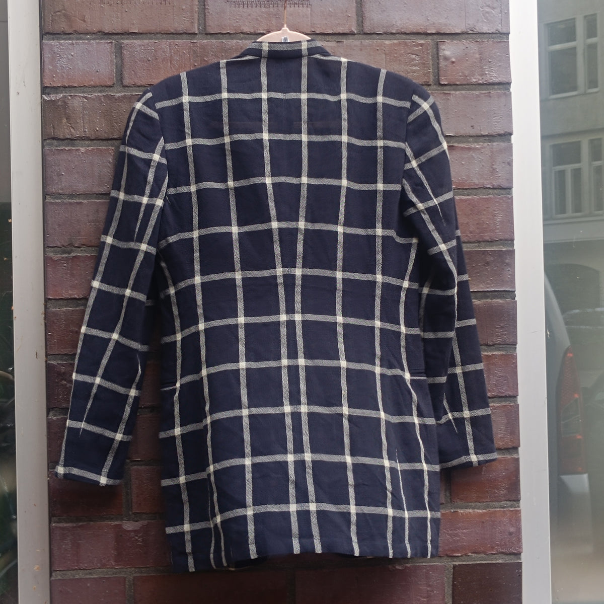 Vintage 80s Navy Plaid Blazer | Oversized Boxy Windowpane Jacket