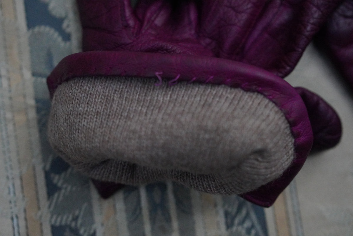 Vintage 80s Purple Magenta Leather Gloves M-L