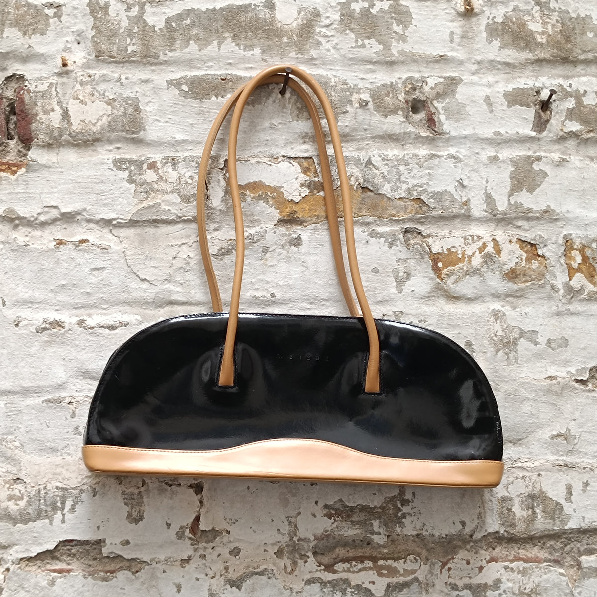 Vintage 90s L. Credi Shoulder Bag | Black Patent Leather Purse