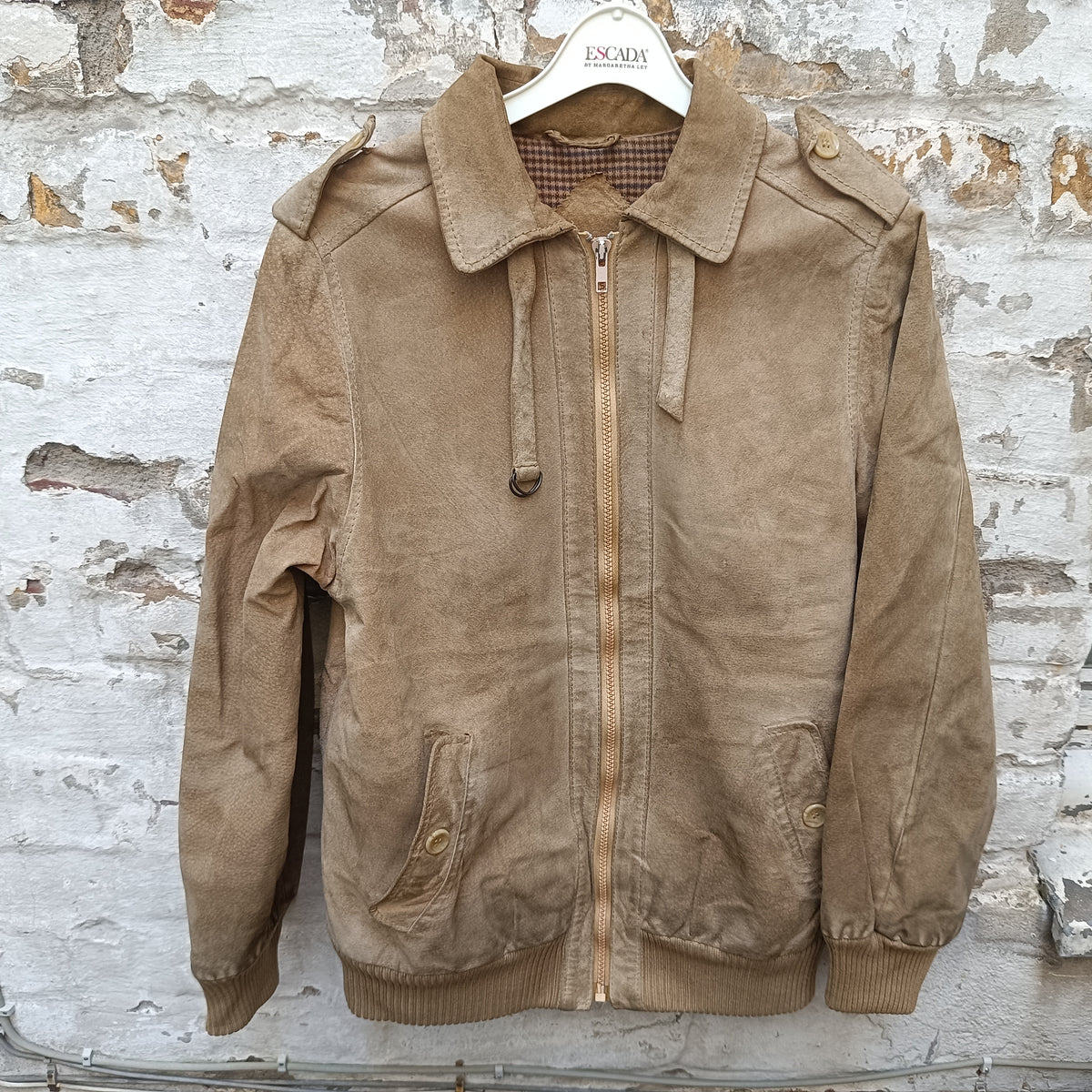 Vintage Suede Leather Bomber Jacket Tan Brown 80s 90s | Size L