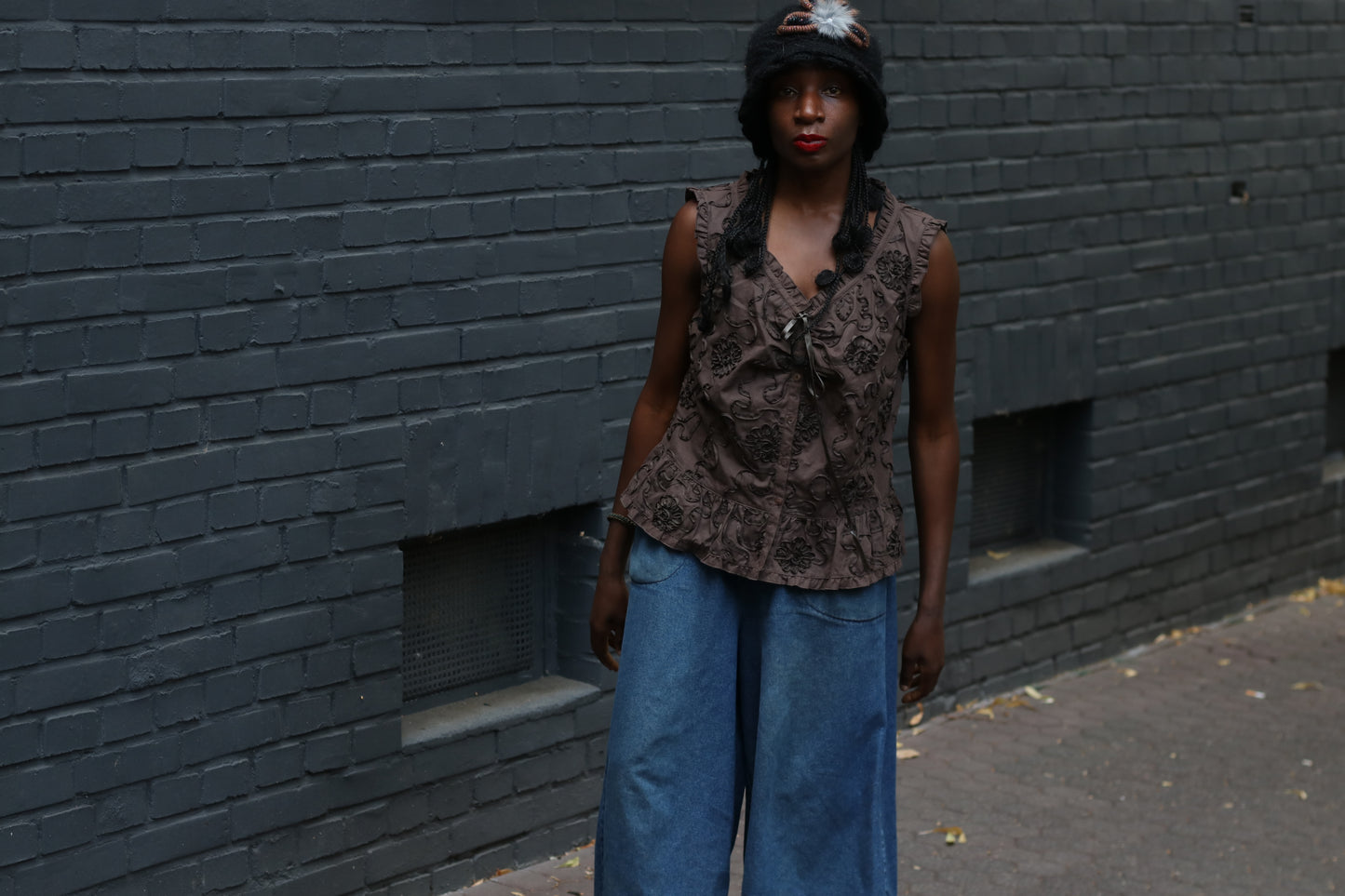 Vintage Brown 90s Textured Sleeveless Blouse Top - Boho Vest