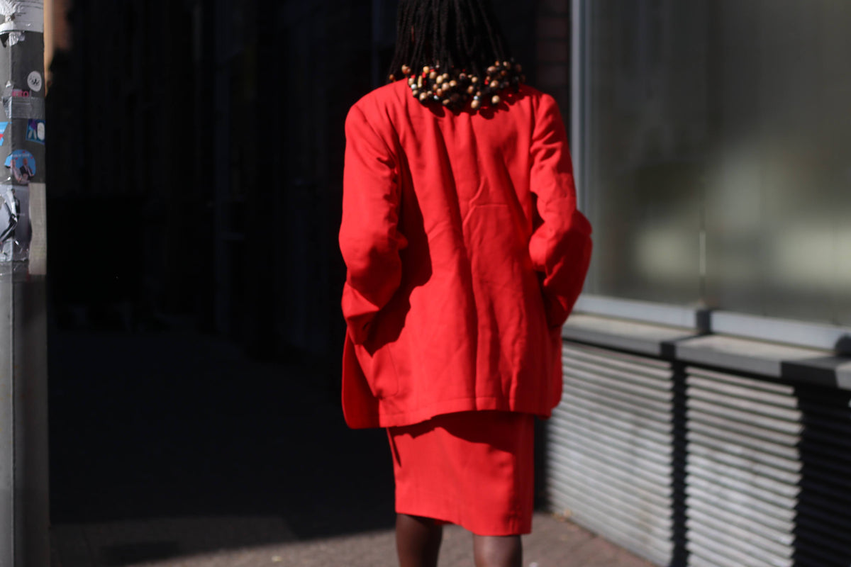 Rodier Red Wool Skirt Suit Set, Size 42, Made in France