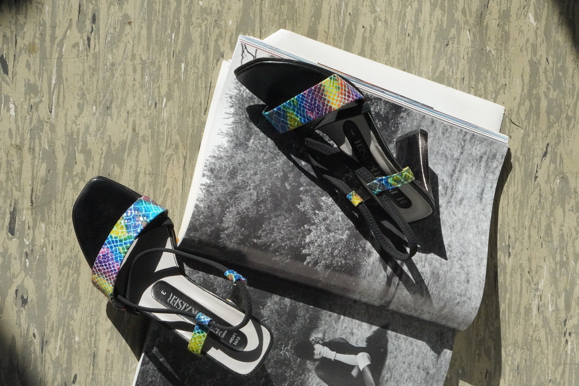 Rainbow Snakeskin  Print Sandals | Vintage Y2K Strappy Heels - Size EU 35.5