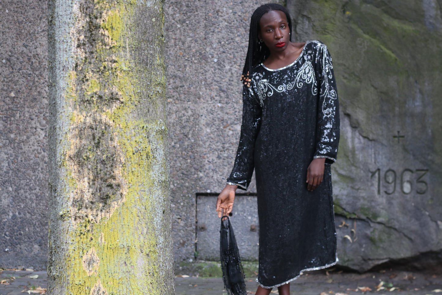 Vintage 1980s Silk Sequin Dress - Made in India Beaded Evening Midi