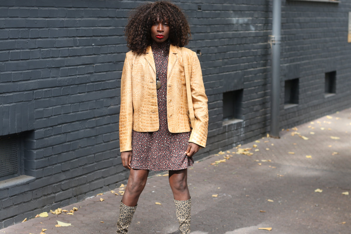 Croco Leather Jacket | Vintage 90s Tan Nappa Blazer M/L