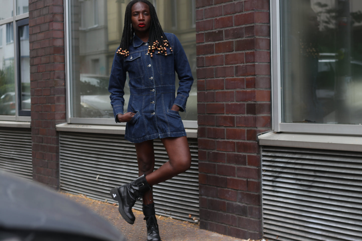 Vintage 1990s Denim Mini Dress Jacket Blue Jean Utility Western Button Up Dress