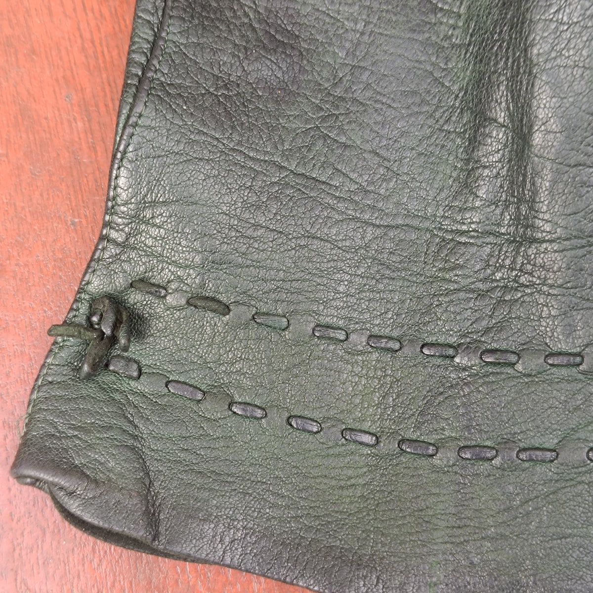 Vintage Leather Gloves | 80s Dark Green Stitching | Fits S