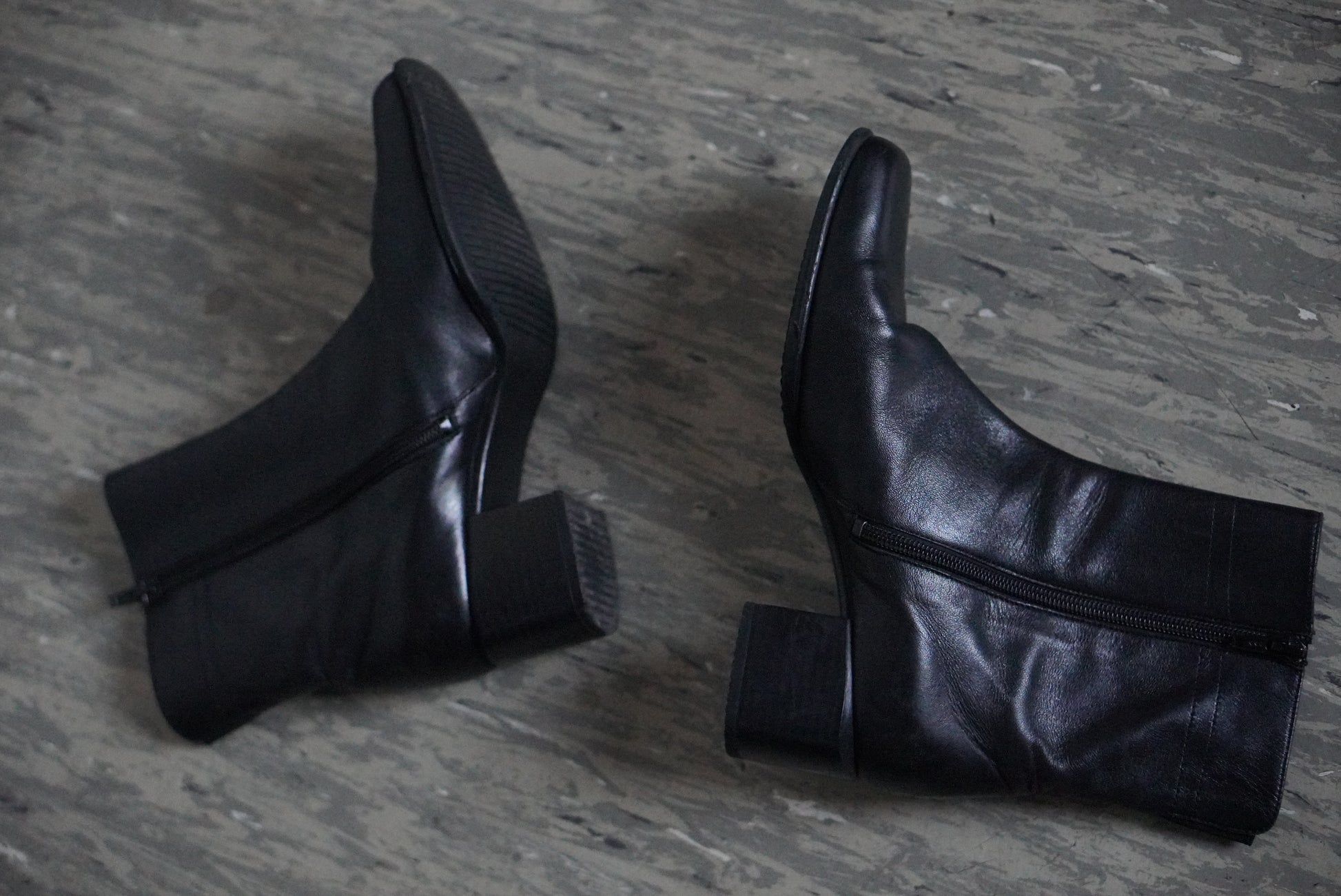 Vintage 90s Black Leather Ankle Boots | Square Toe Block Heel | Fits EU 38.5 UK 5.5