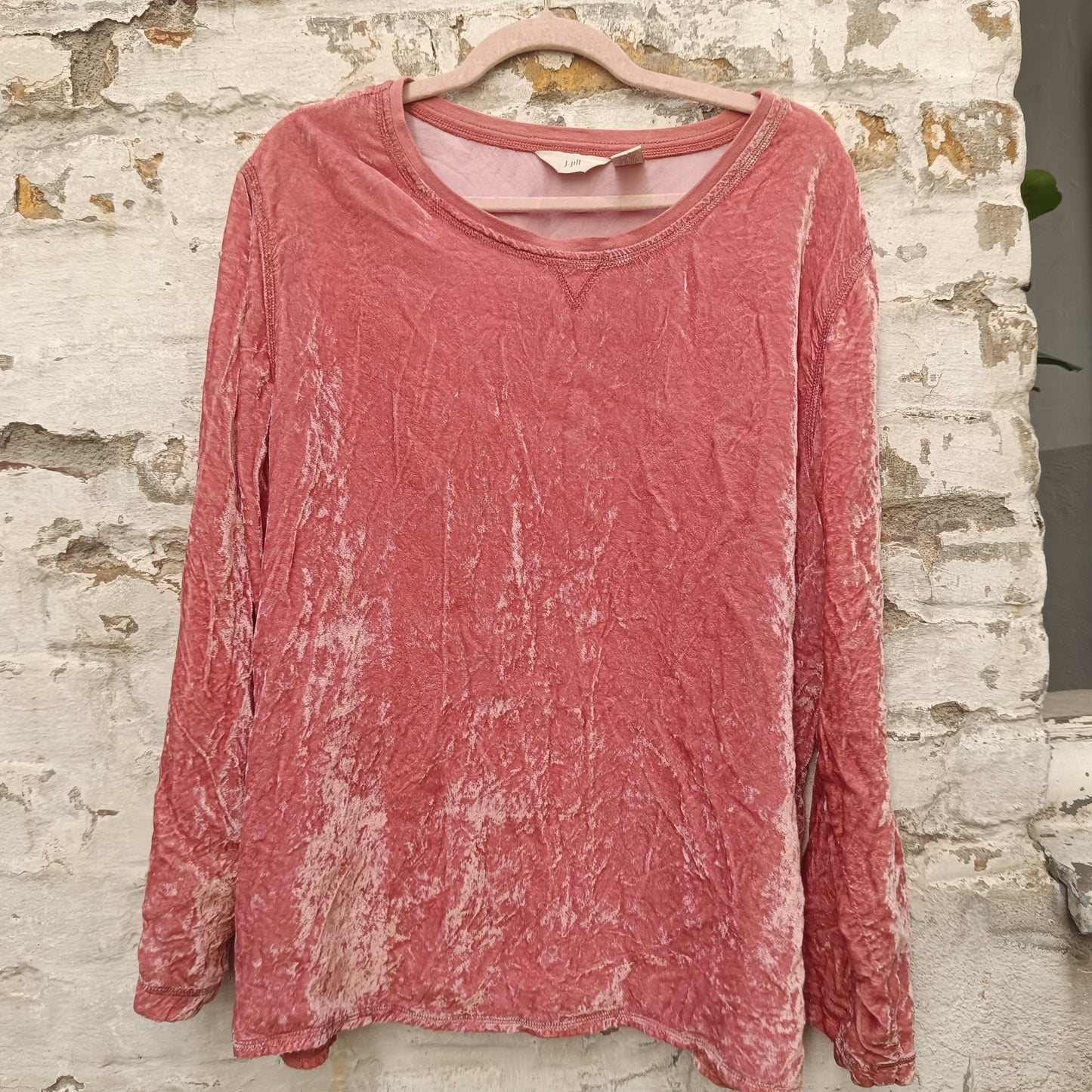 Crushed Velvet Top | Vintage Y2K Dusky Pink Long Sleeve Shirt | XLT