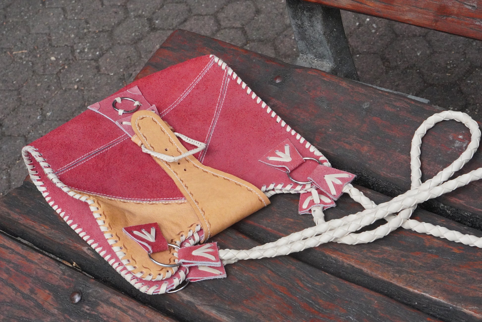 Vintage 70s Patchwork Suede Shoulder Bag - Red Boho Crossbody Purse