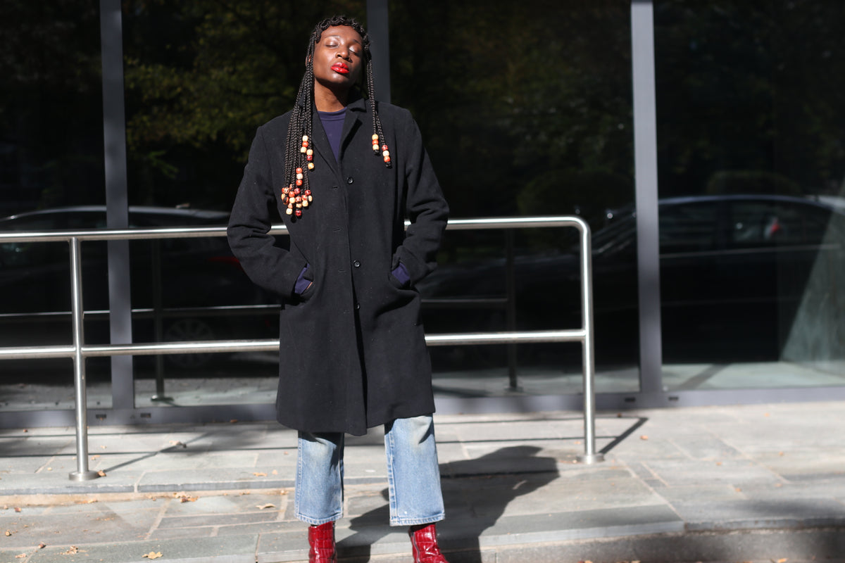 Vintage Wool Cashmere Overcoat | 90s Minimalist Black Long Coat M