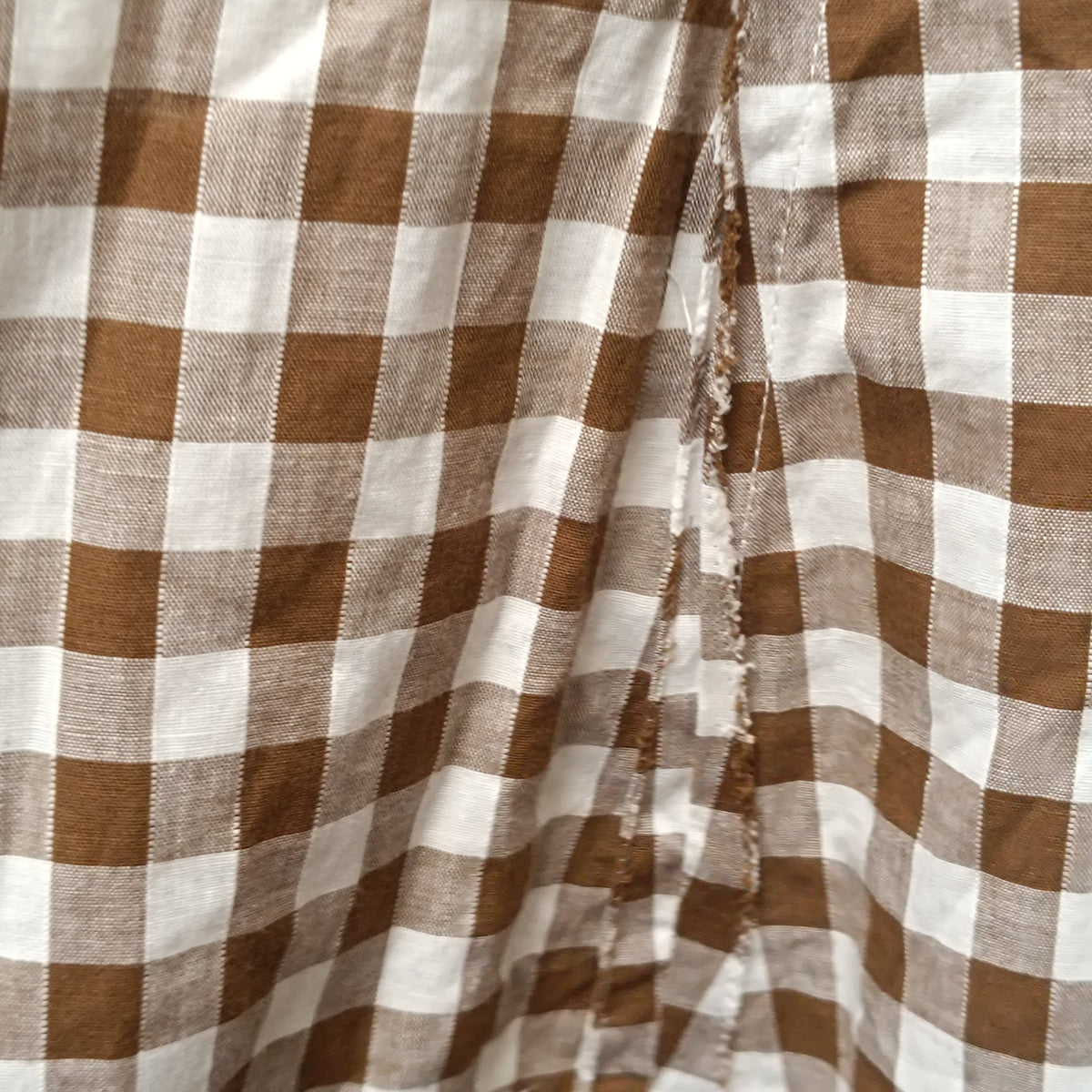 Gingham Blazer Jacket | Vintage French Brown White | Fits XS S