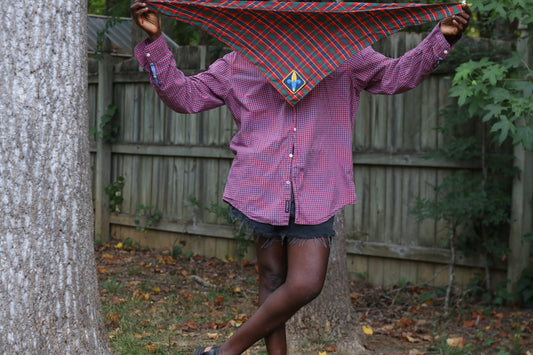 Vintage Plaid Bandana Neck Scarf - Retro Fleur de Lis Scout Bandana