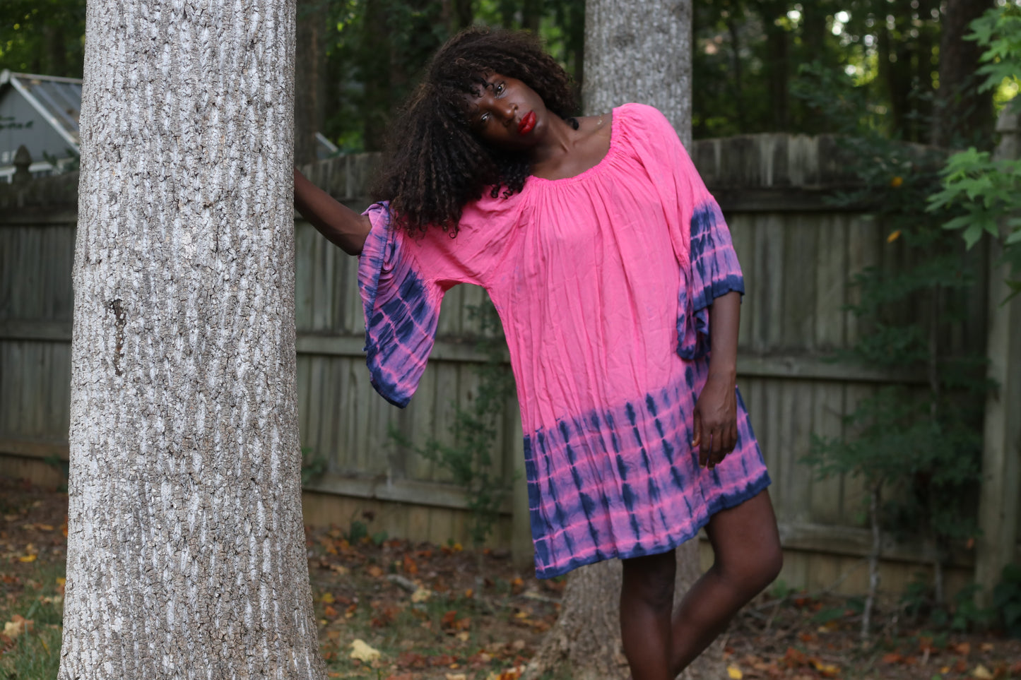 Vintage y2k Tie Dye Tunic Dress - Pink and Purple Bell Sleeve Mini