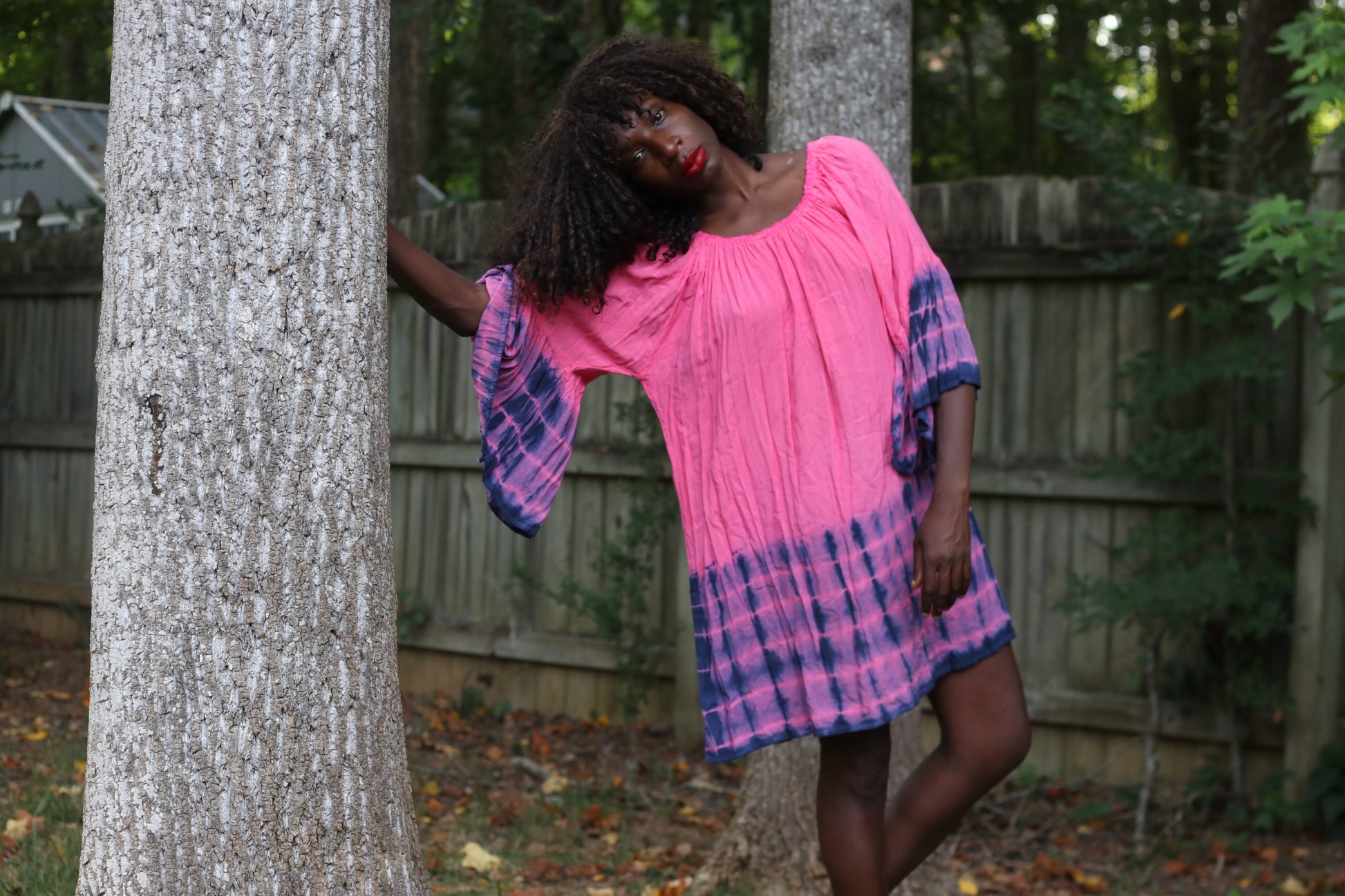 Vintage y2k Tie Dye Tunic Dress - Pink and Purple Bell Sleeve Mini