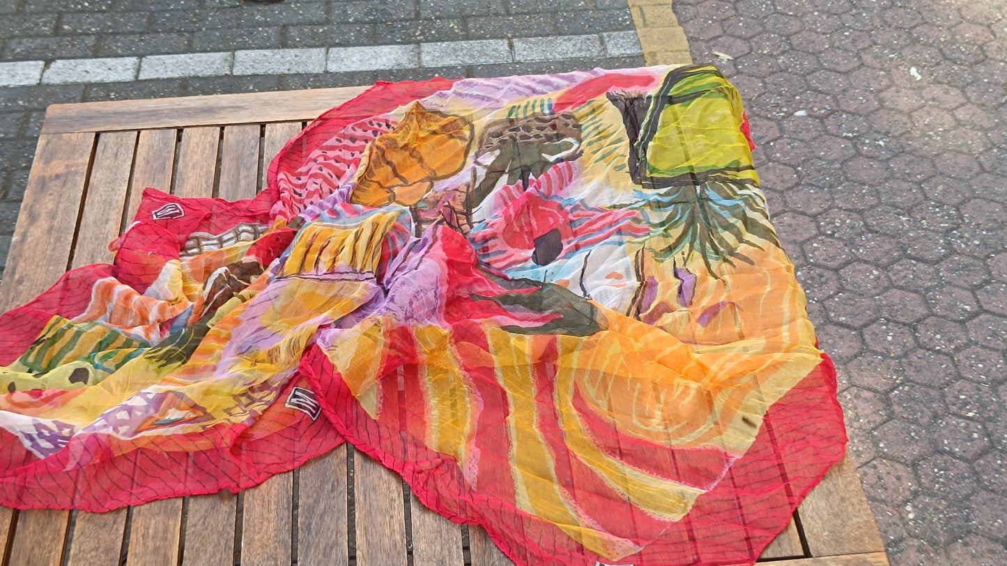 Vintage 90s Abstract Art Scarf - M Logo Tropical Print Shawl