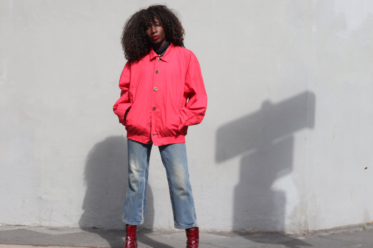 90s Vintage Bomber Jacket | Minimalist Bright Red Streetwear Coat