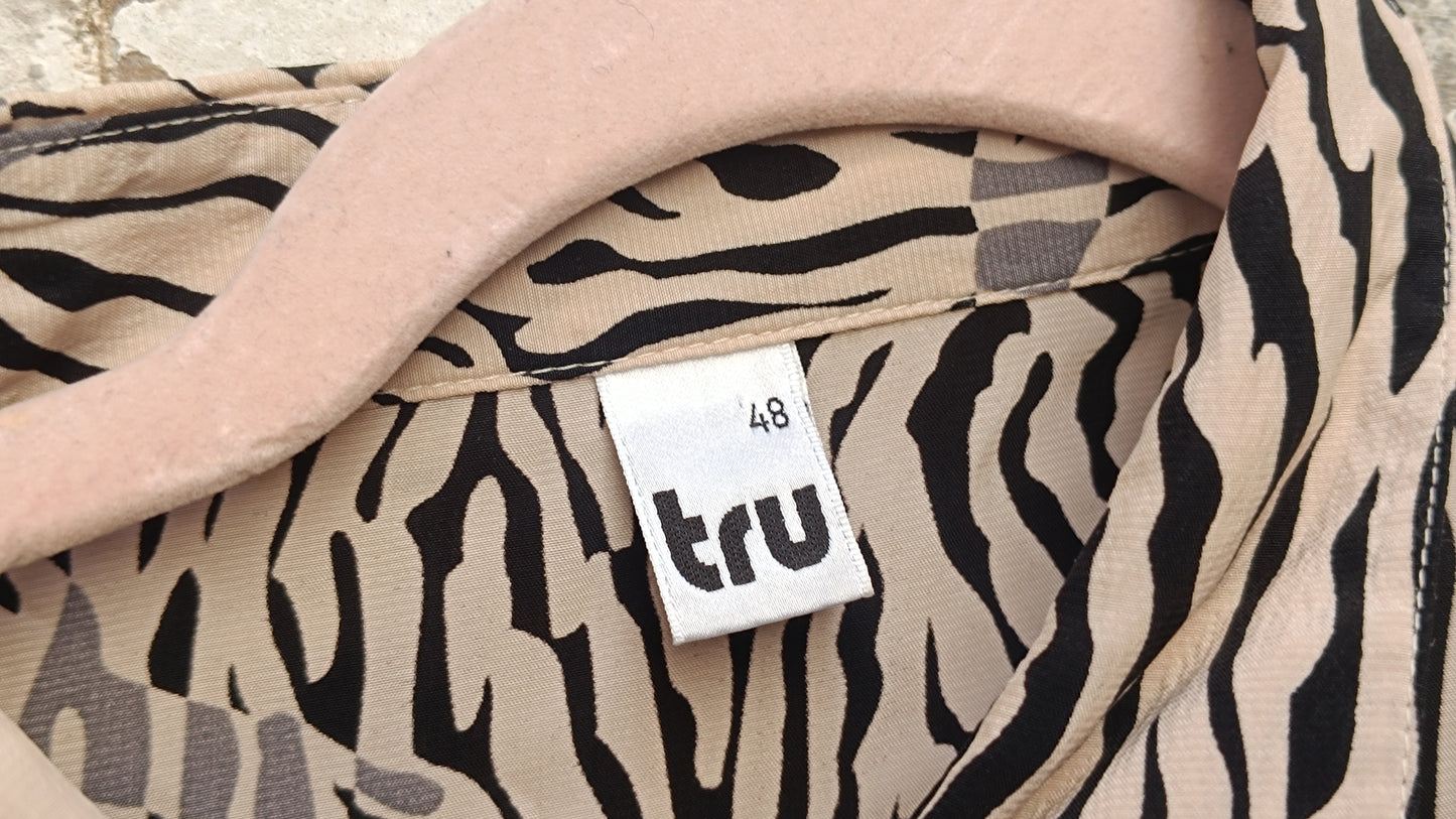  Vintage 90s Zebra Print Blouse - Oversized Animal Print Boho Top