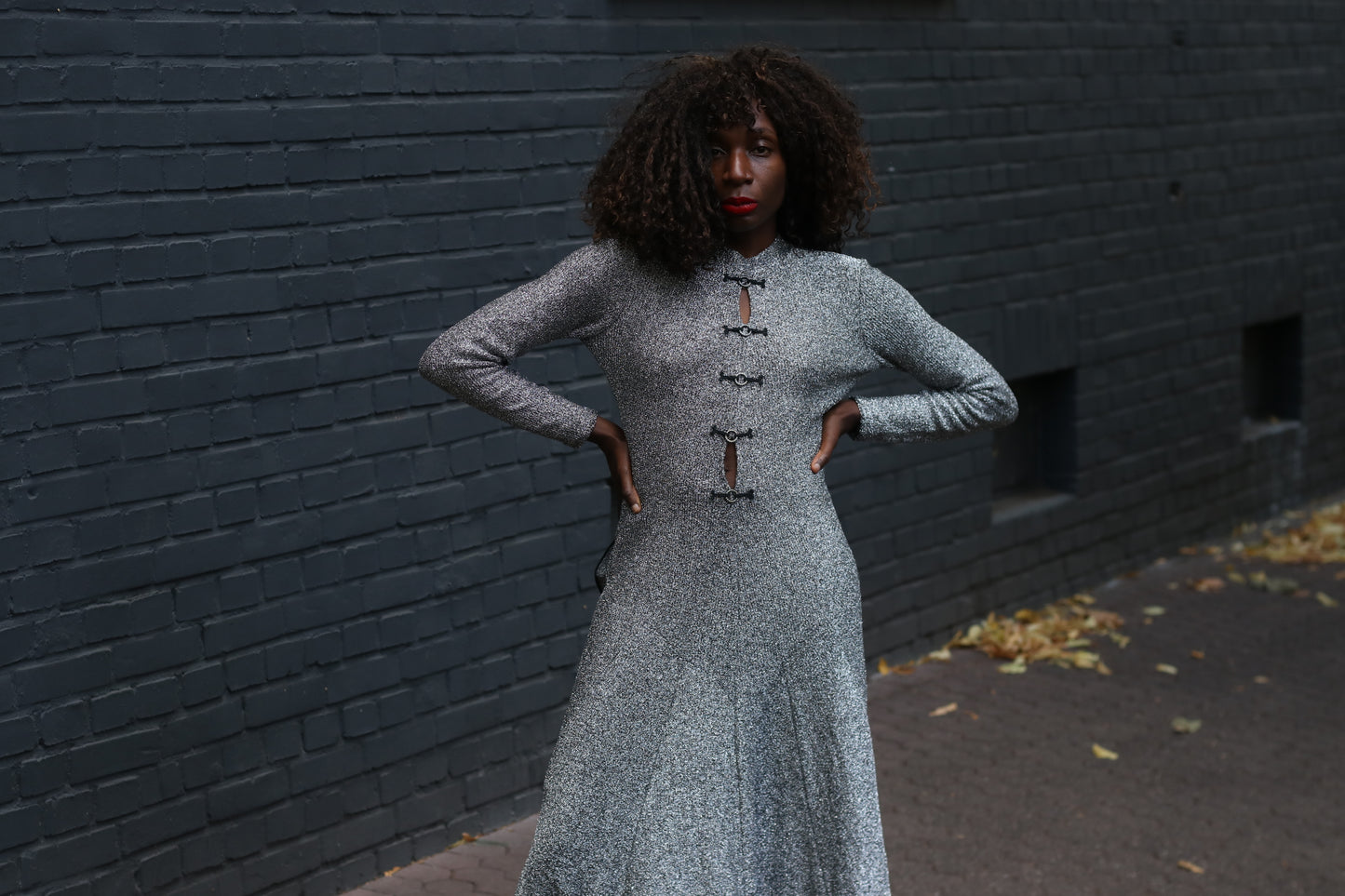 Silver Metallic Maxi Dress | Vintage 70s Lurex Evening Gown | S