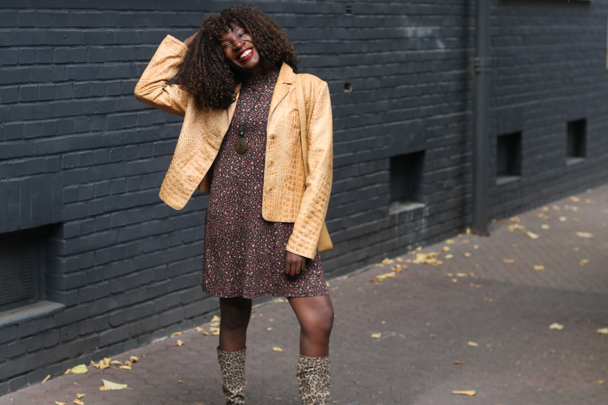 Croco Leather Jacket | Vintage 90s Tan Nappa Blazer M/L