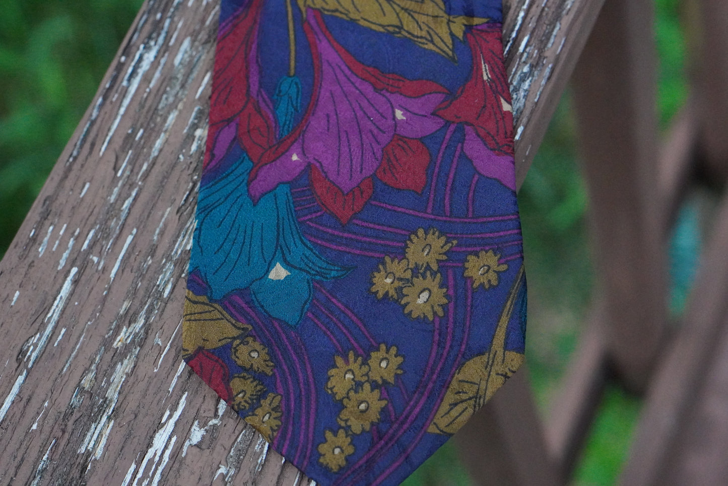 Villa Bugatti Vintage 80s Silk Tie - Purple Floral Retro Necktie