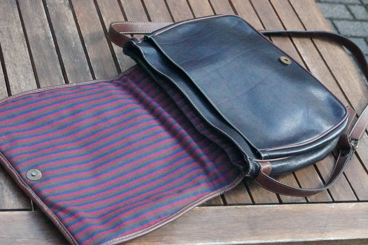 Leather Crossbody Bag - Vintage 80s BIASIA Black Brown - Medium