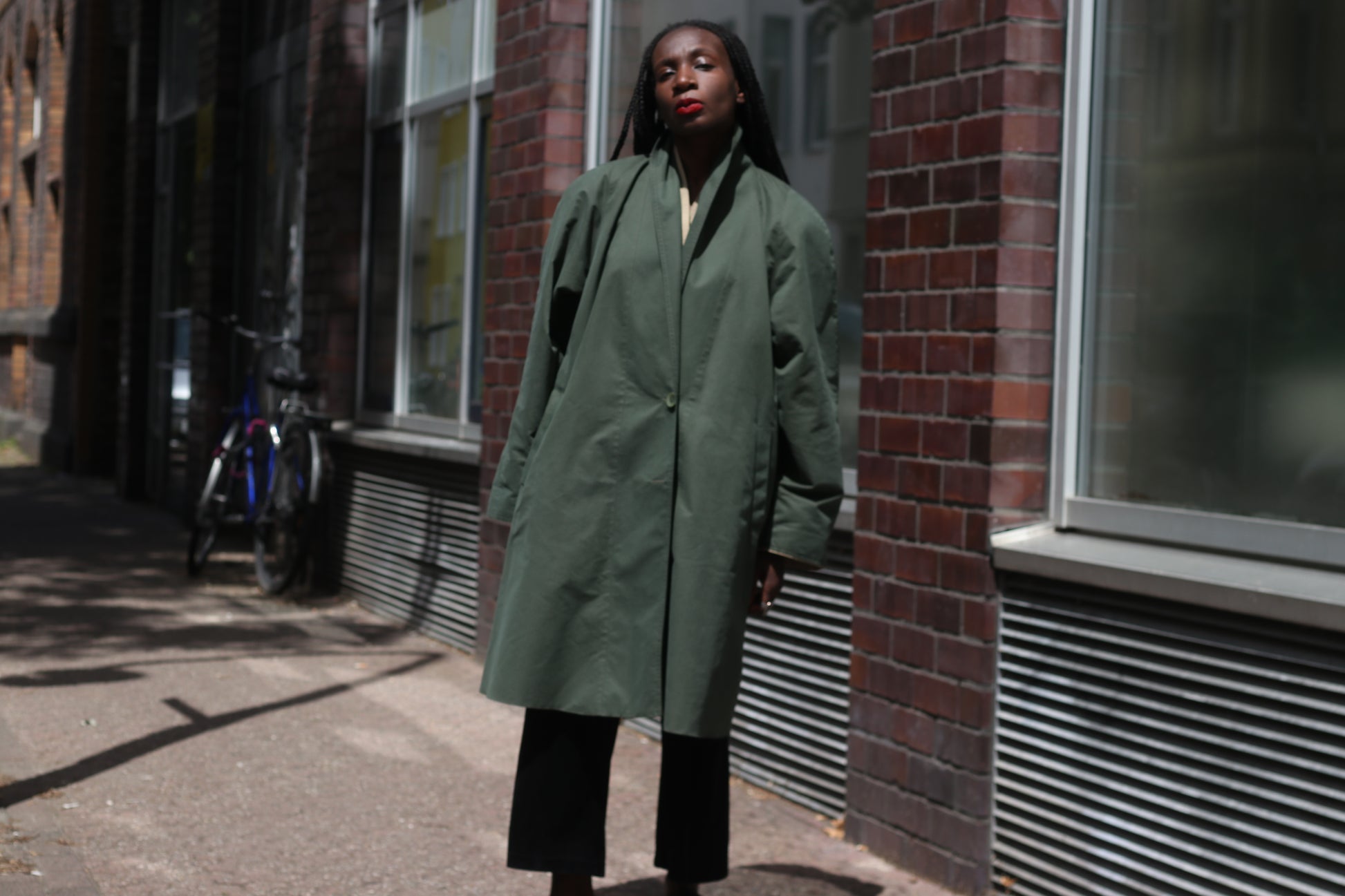 Vintage Ellen Partridge Green Trench Coat 1980s Cotton Duster Minimalist Jacket M