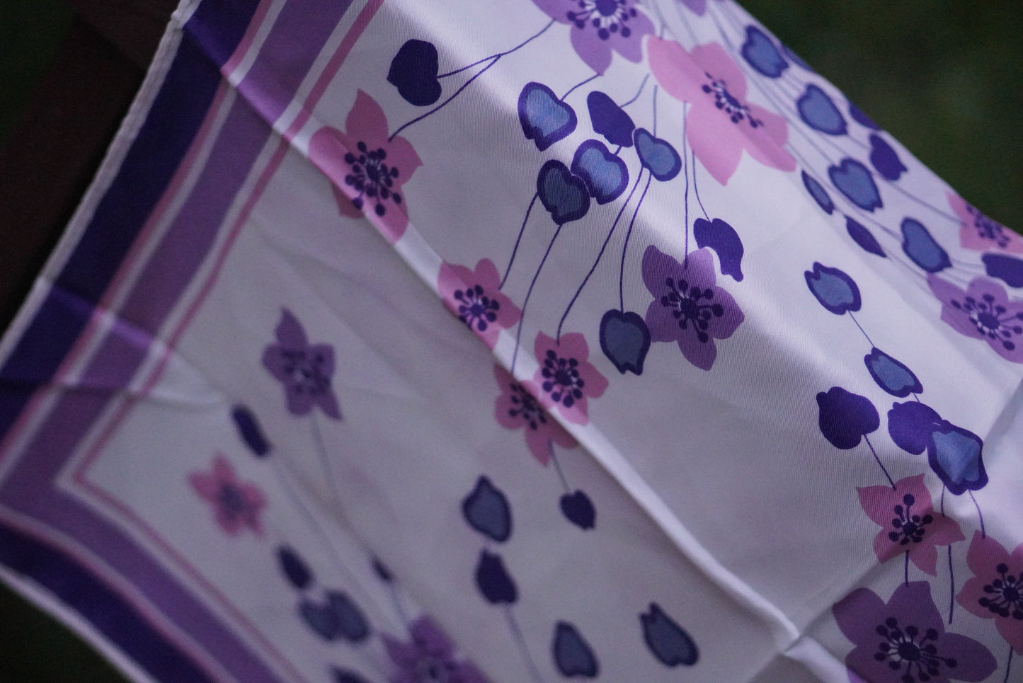 1970s Purple Floral Neck Scarf Made in Japan – Acetate Twill Vintage